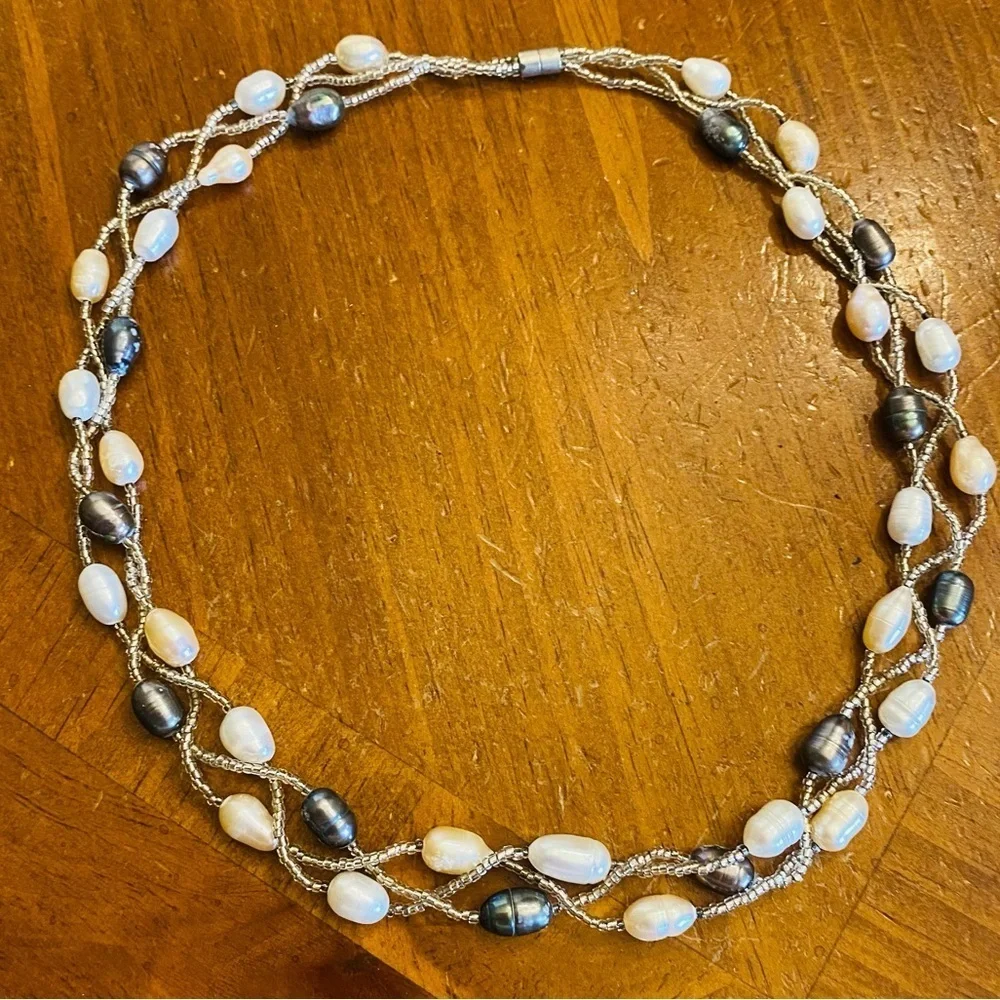 Evergems Pink Multi Strand Pearl Statement Necklace Real Freshwater Pearls - Picture 14 of 15